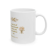 Charger l'image dans la galerie, Faith Floral Ceramic Mug — "I can do all things through Christ" (Philippians 4:13)